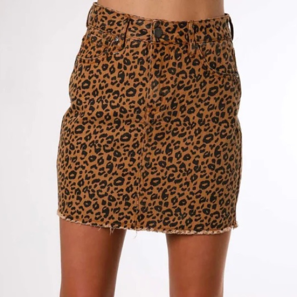 COTTON CANDY brown leopard mini denim jean skirt